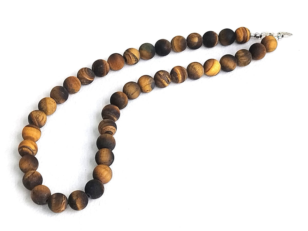 Matte Tiger's Eye Beaded Necklace, 10mm | Castello Jewels
