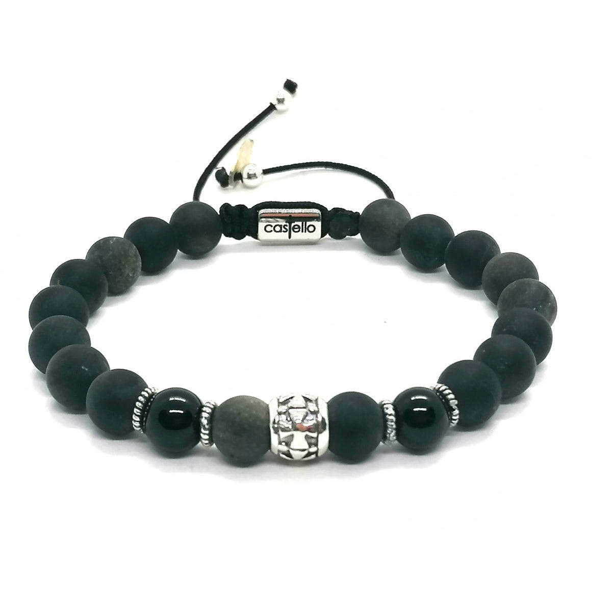 Knights Obsidian & Polished Onyx Men's Bracelet, 8mm | Castello Jewels