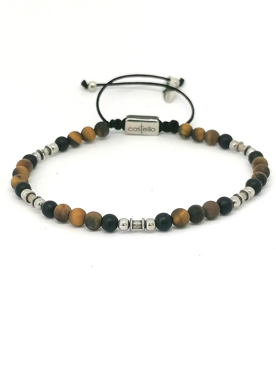Silver bracelet Earth, Onyx, Tiger Eye stone 4mm — view 2 | Castello Jewels