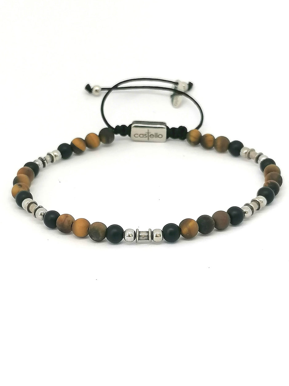 Silver bracelet Earth, Onyx, Tiger Eye stone 4mm — view 2 | Castello Jewels
