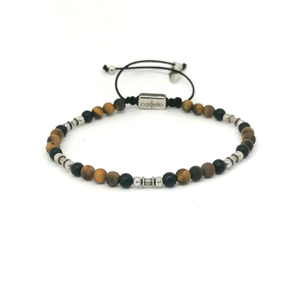 Silver bracelet Earth, Onyx, Tiger Eye stone 4mm — view 2 | Castello Jewels