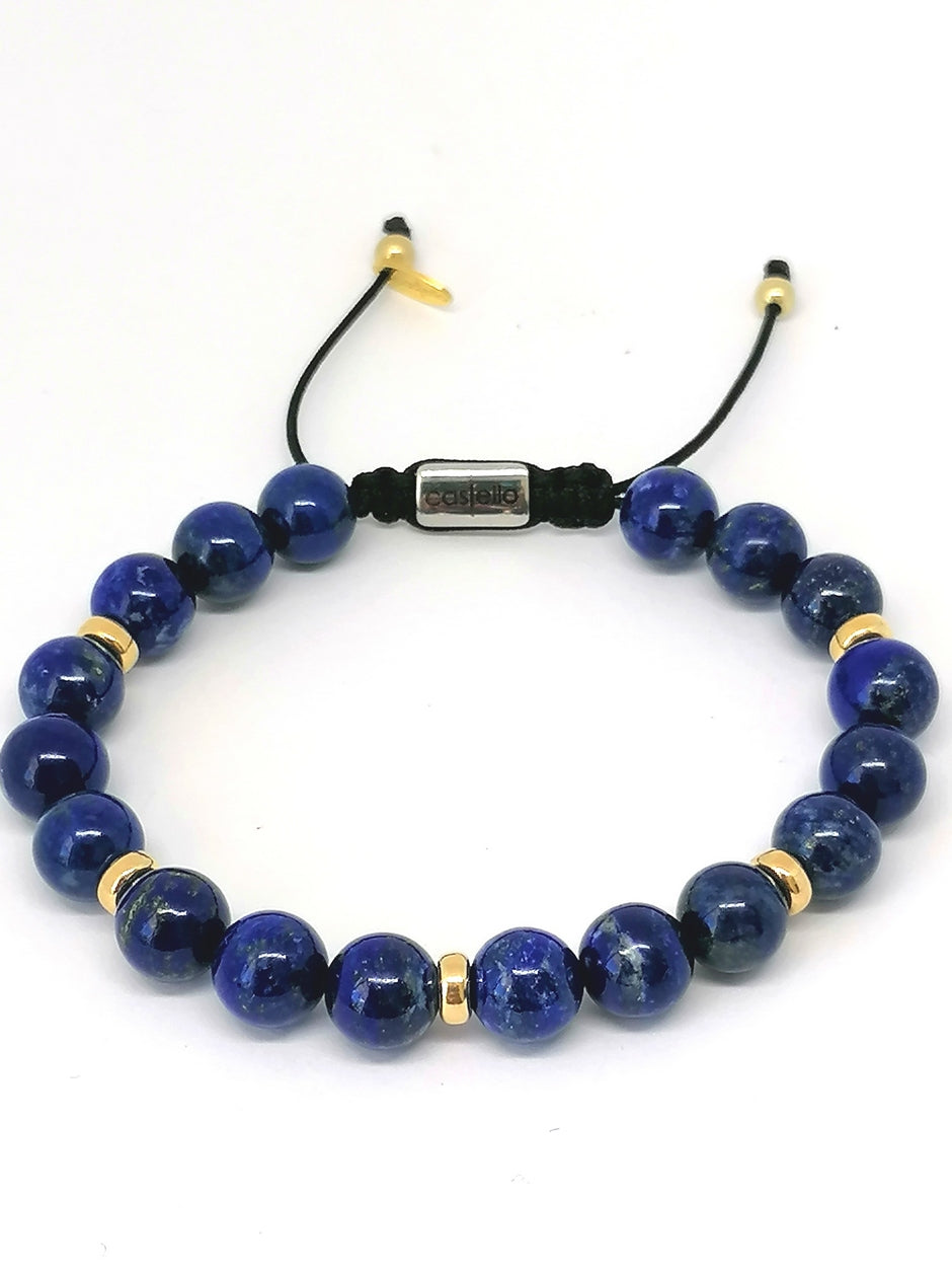 Aegean Silver 925 Gold Plated Bracelet, Lapis Lazuli Stone 10mm — view 3 | Castello Jewels