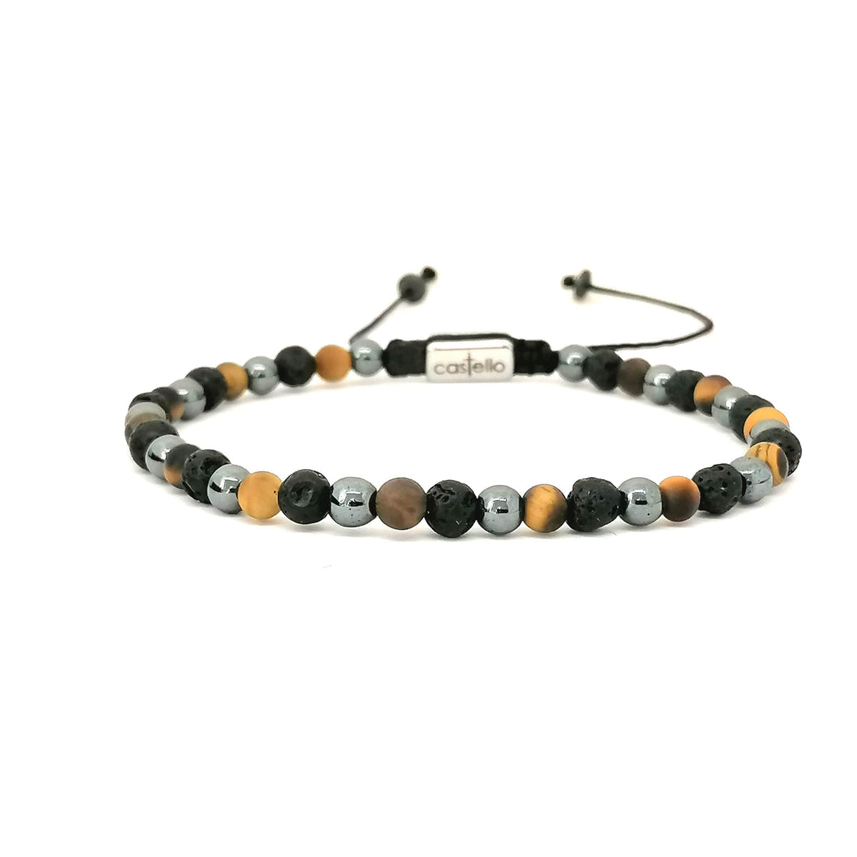 Tiger's Eye, Hematite & Lava Bracelet, 4mm | Castello Jewels