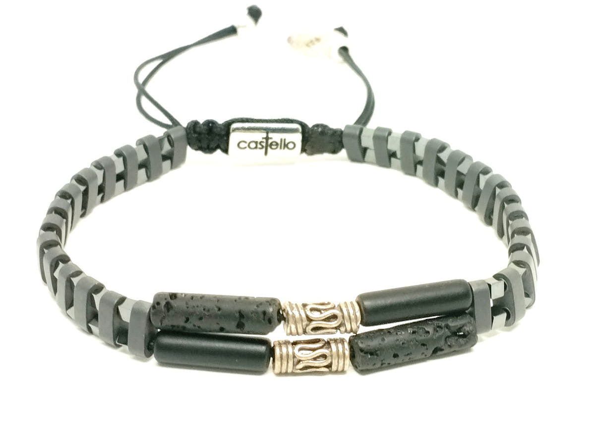 Hematite, Onyx & Lava Men's Bracelet, 4mm | Castello Jewels