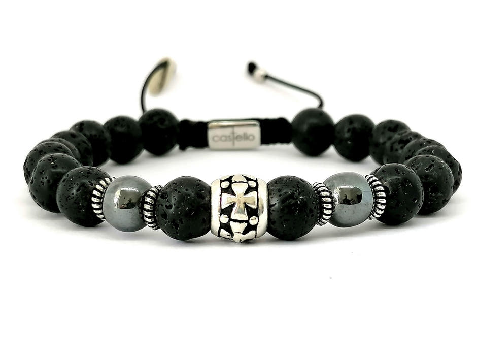 Knights Lava & Hematite Gemstone Bracelet, 8mm | Castello Jewels