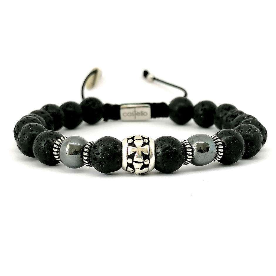 Knights Lava & Hematite Gemstone Bracelet, 8mm | Castello Jewels
