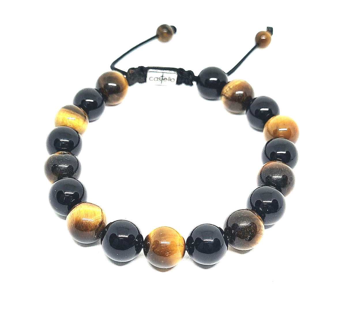 Polished Tiger's Eye & Onyx Unisex Bracelet, 10mm | Castello Jewels