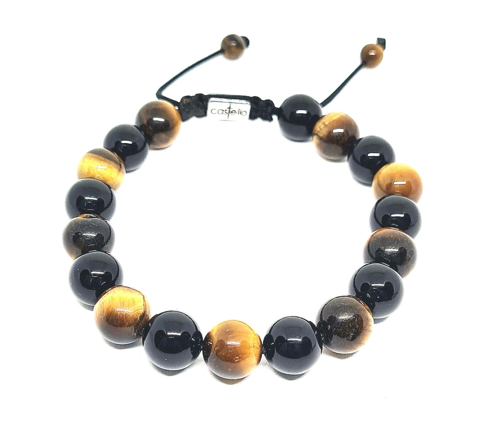Hand Made Bracelet Tiger Eye Polich, Onyx Polish, 10mm stone | Castello Jewels