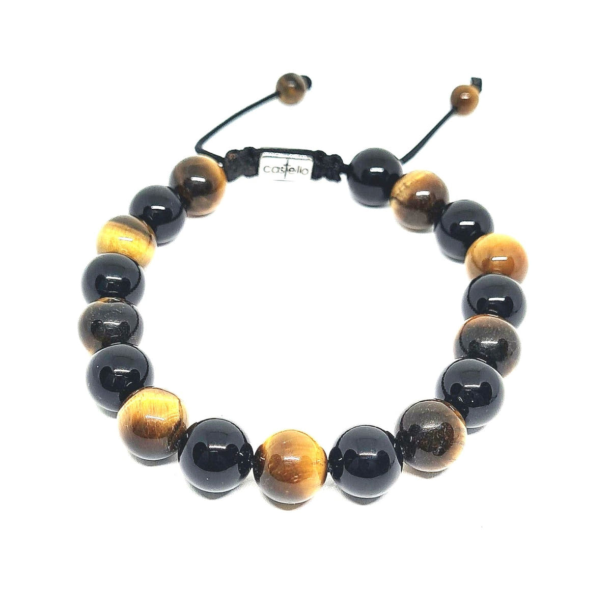 Polished Tiger's Eye & Onyx Unisex Bracelet, 10mm | Castello Jewels