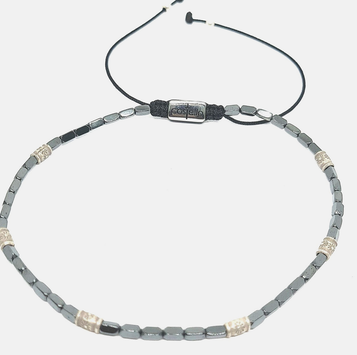 Hematite Beaded Anklet, Sterling Silver, 4mm | Castello Jewels