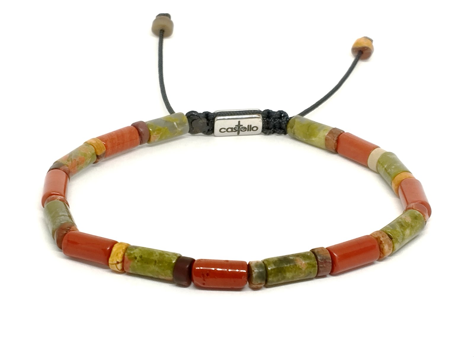 Hand Made Bracelet Unakite & red Jasper Tube Stones 4mm | Castello Jewels