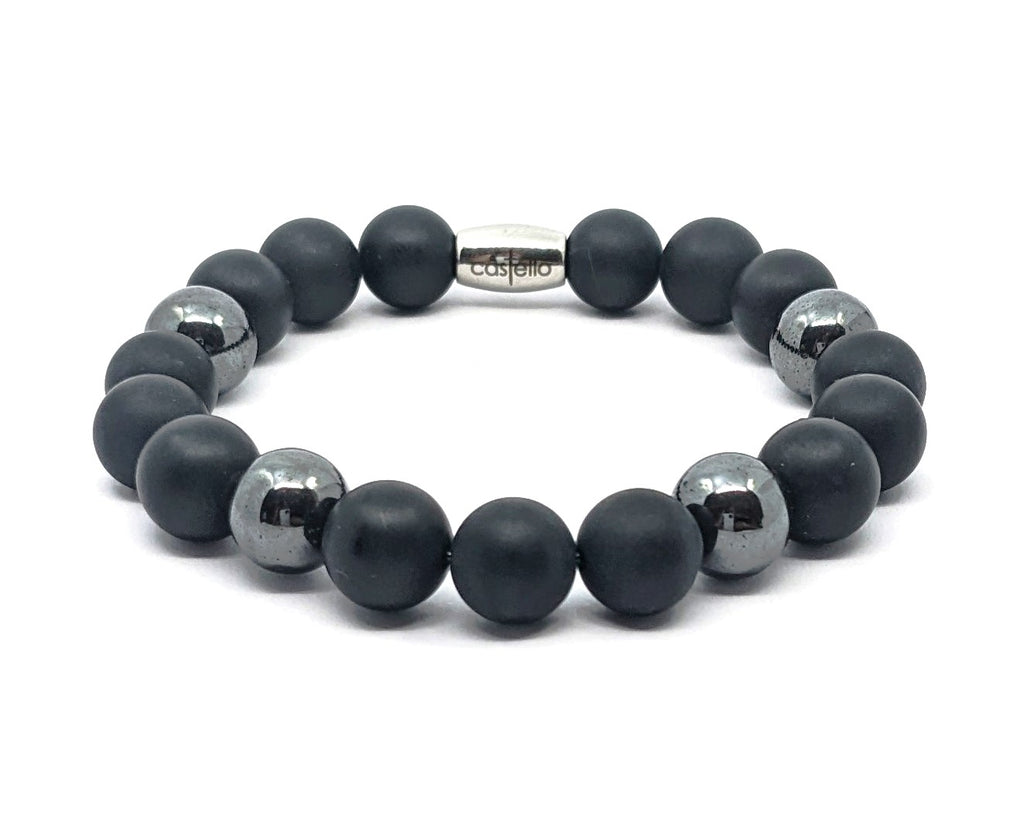 Bracelet Onyx Mat, Hematite, 10mm stone — view 2 | Castello Jewels
