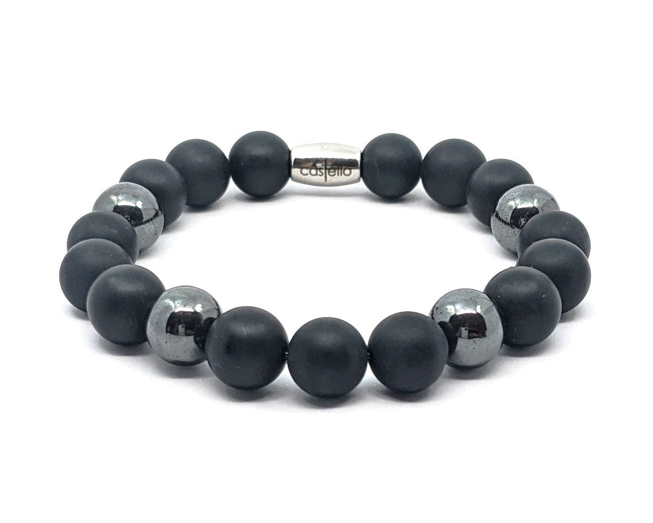 Bracelet Onyx Mat, Hematite, 10mm stone — view 2 | Castello Jewels