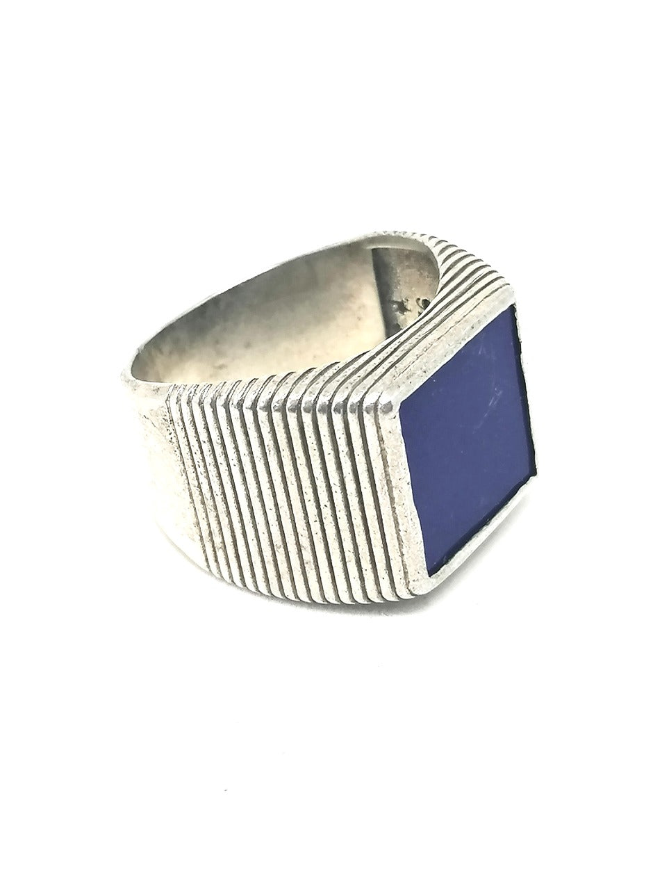 Mens Silver Ring Lapis Lazuli Classy — view 2 | Castello Jewels