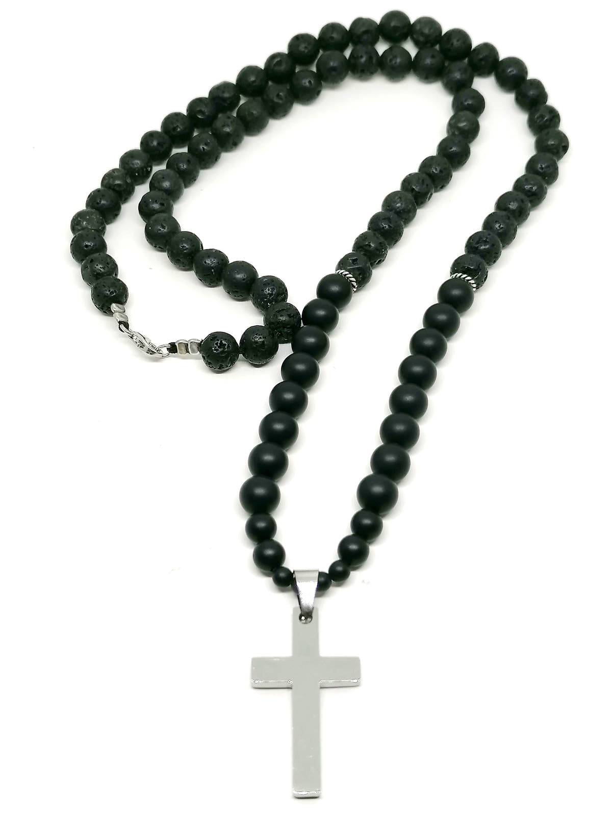 Lava & Matte Onyx Men's Necklace, Stainless Steel Cross | Castello Jewels