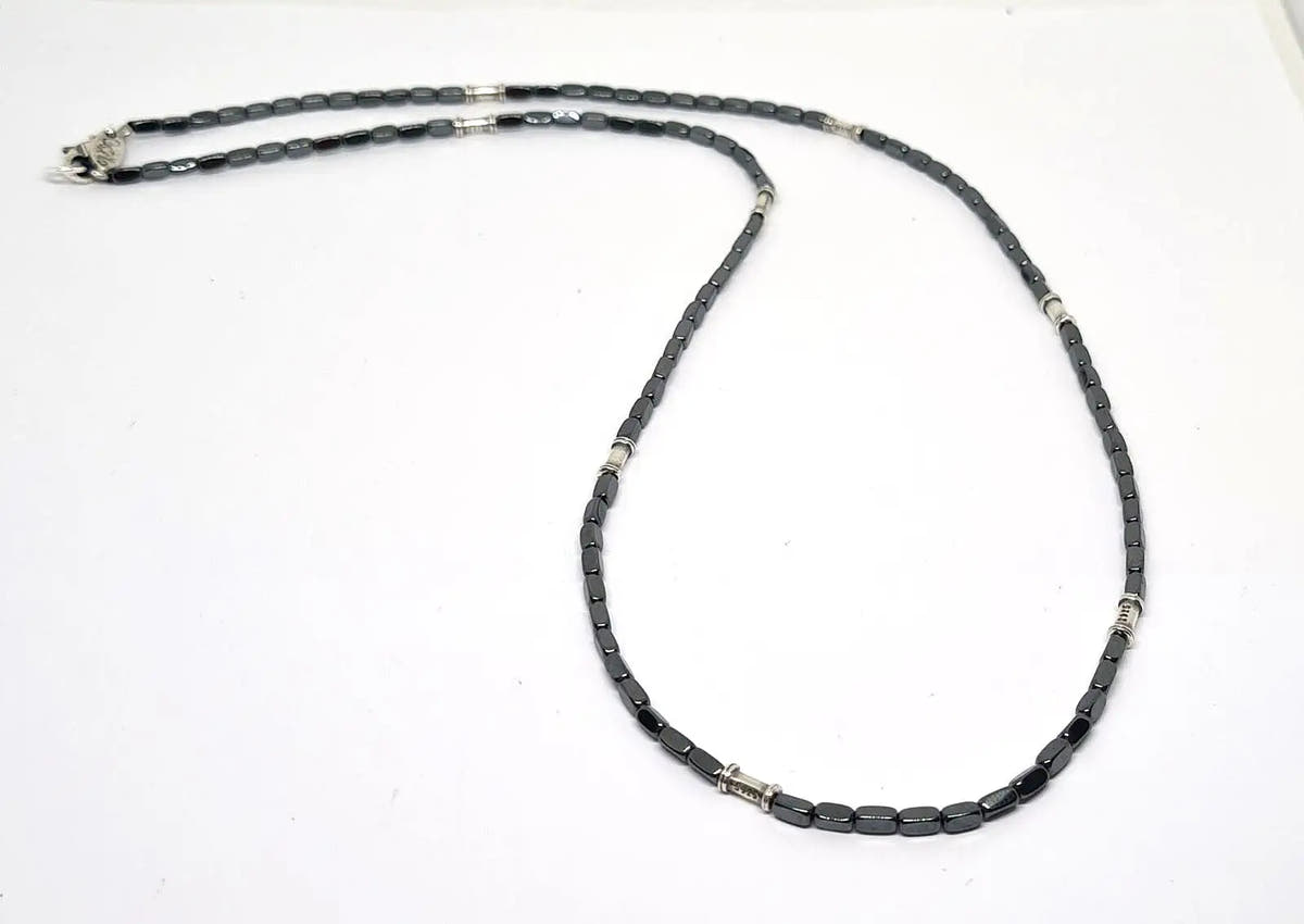 Hematite Beaded Necklace, Sterling Silver, 2mm | Castello Jewels