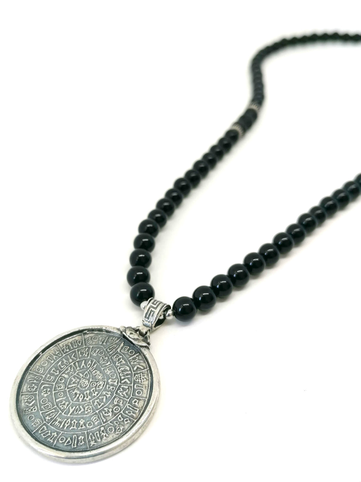 Necklace Disc of Phaistos, Silver 925, Onyx stone — view 2 | Castello Jewels