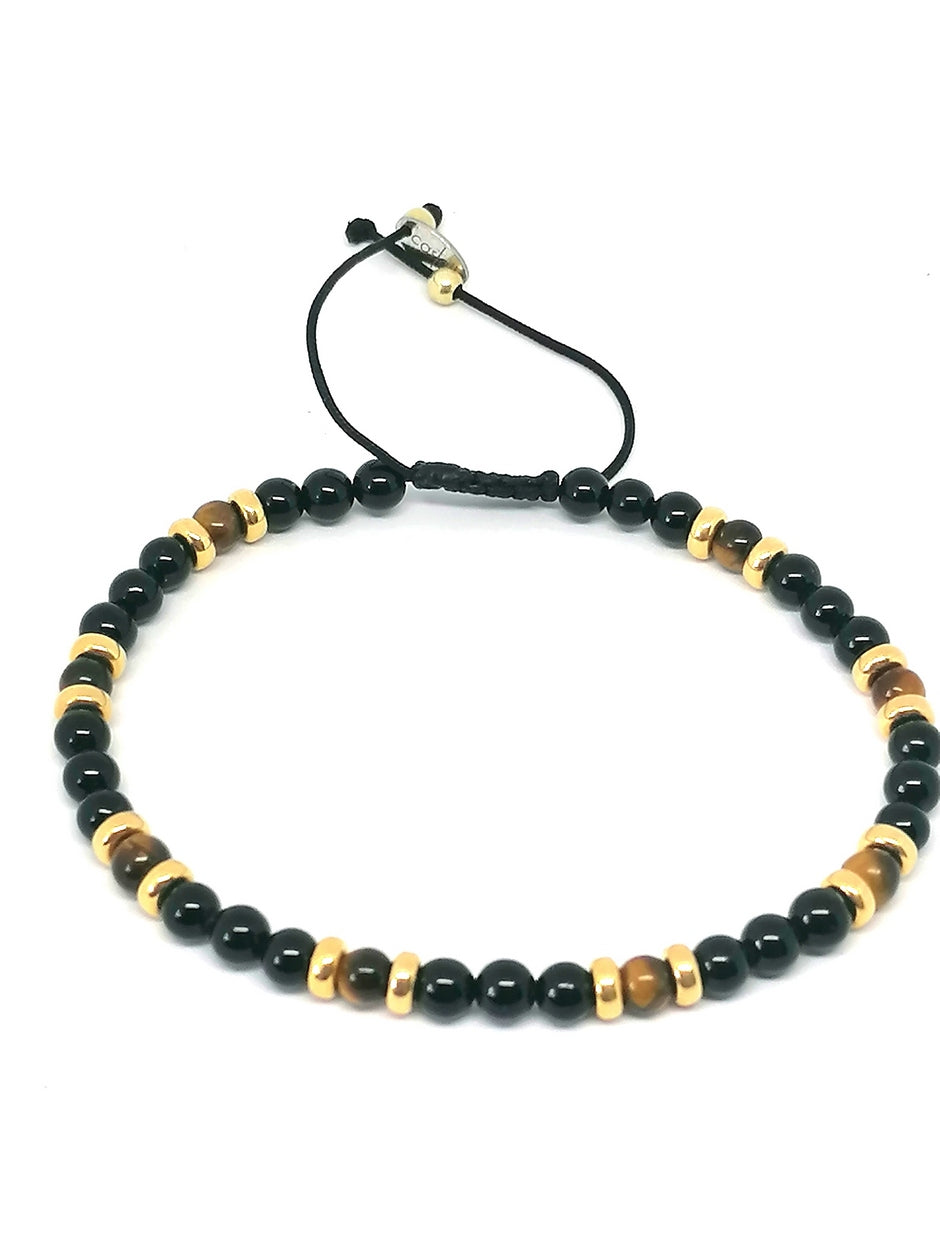 Silver 925 Gold Plated Bracelet Classic, Onyx, Tiger Eye Polish 4mm stone — view 3 | Castello Jewels