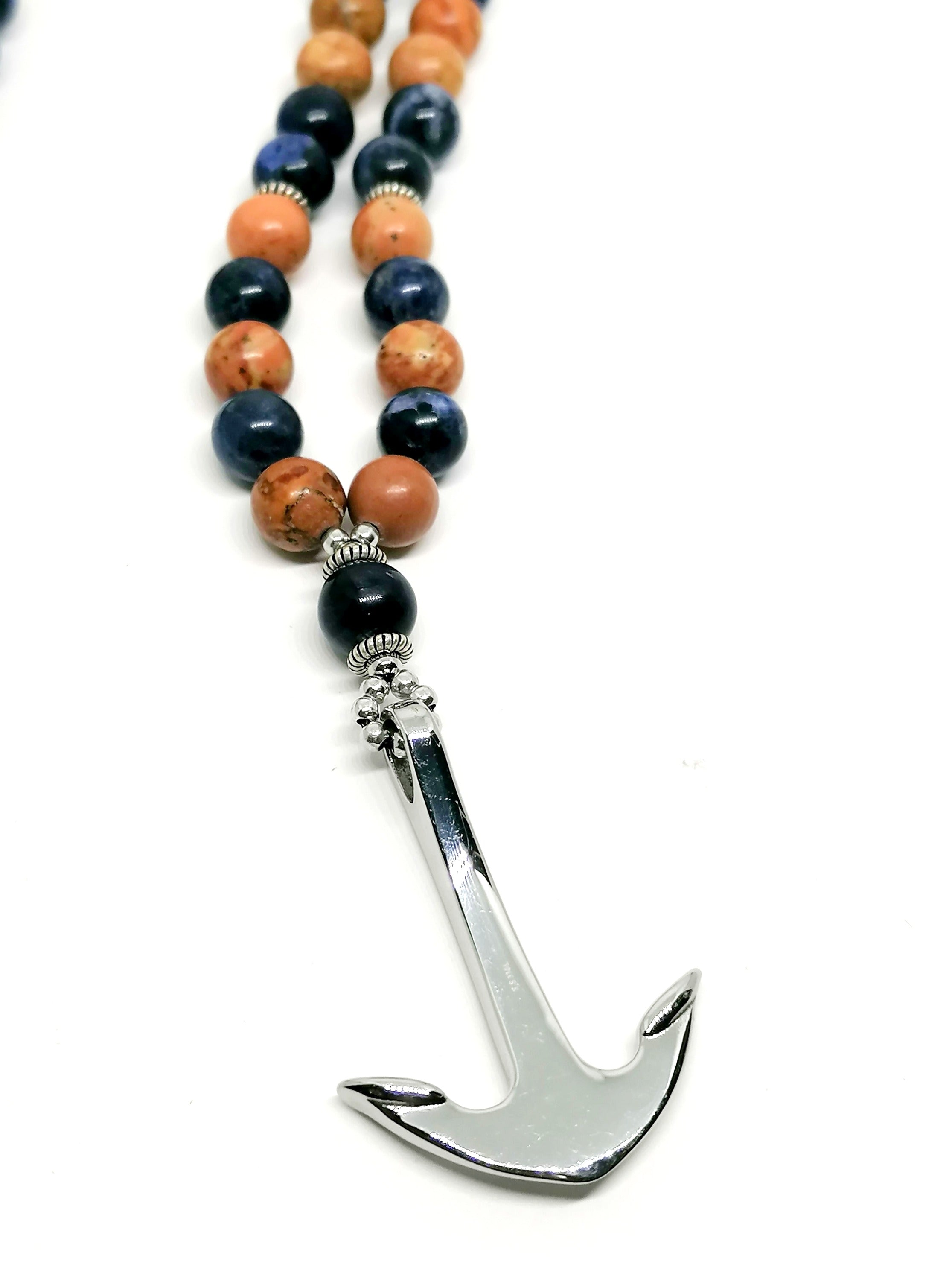 Necklace Anchor, Skull Silver 925, Jasper stone — view 2 | Castello Jewels