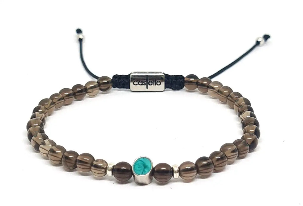Hand Made Bracelet Silver 925 EARTH Smoky Quartz stone 4mm | Castello Jewels