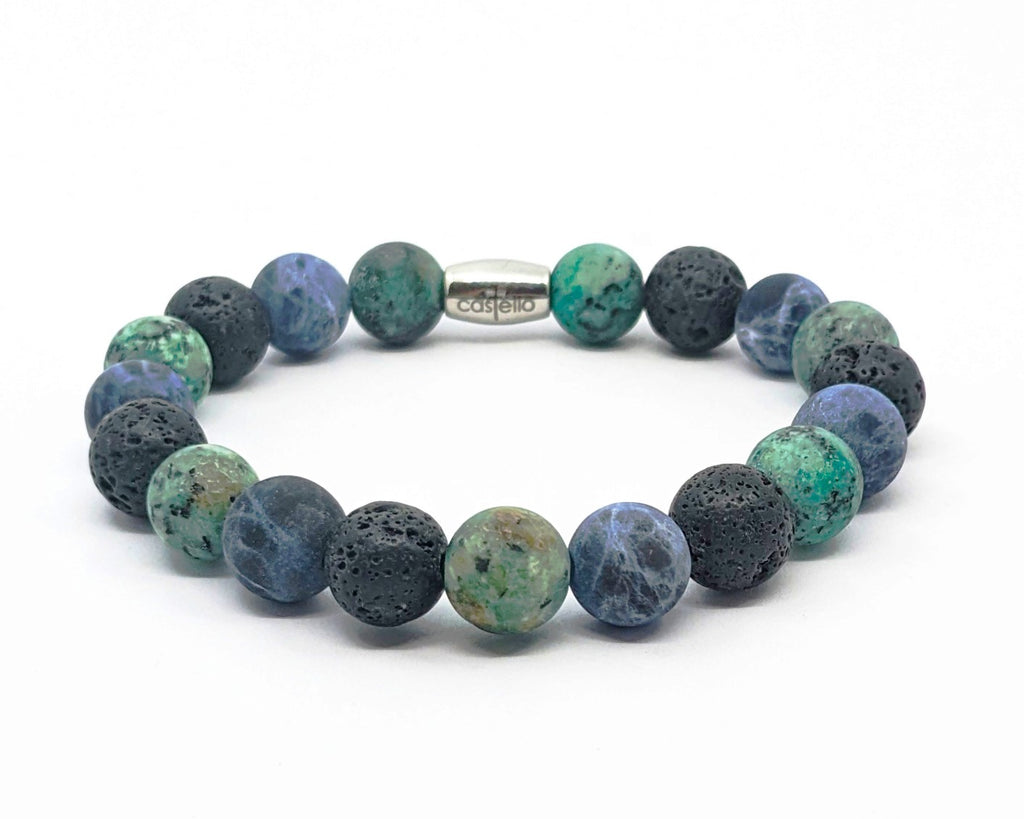 Hand Made Bracelet Lava, Africa Turquoise, Sodalitei stone 10mm — view 2 | Castello Jewels