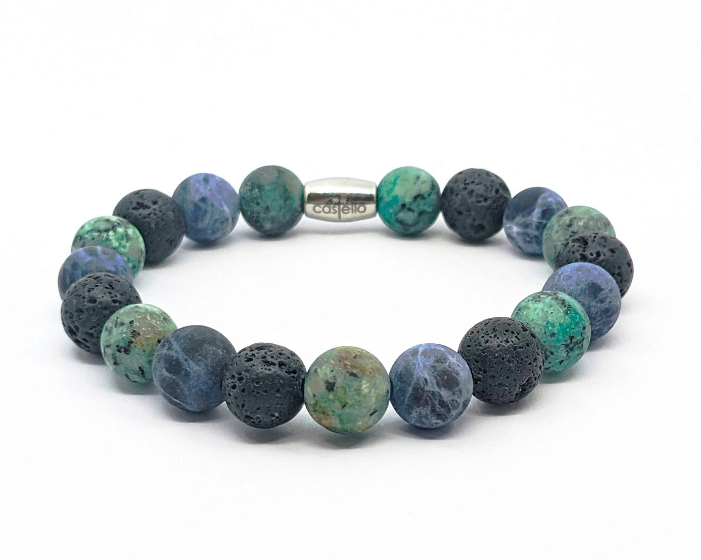 Hand Made Bracelet Lava, Africa Turquoise, Sodalitei stone 10mm — view 2 | Castello Jewels