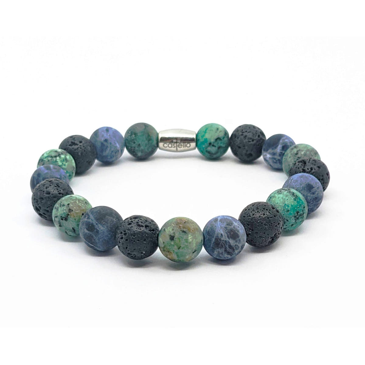 Lava, Sodalite & African Turquoise Gemstone Bracelet, 10mm, view 2 | Castello Jewels