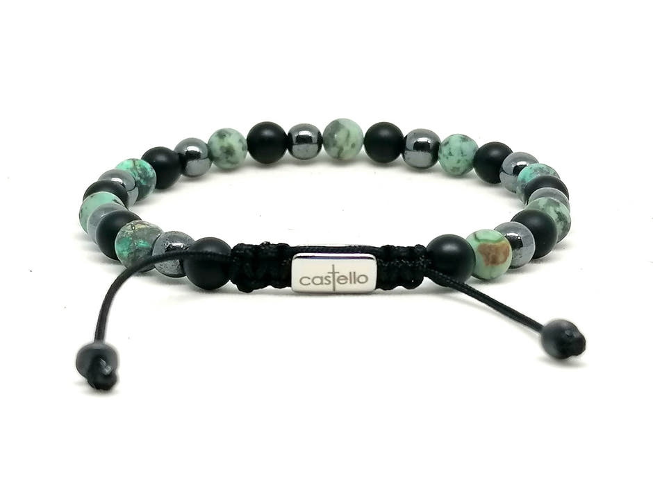 Onyx, Hematite & African Turquoise Bracelet, 6mm, view 3 | Castello Jewels