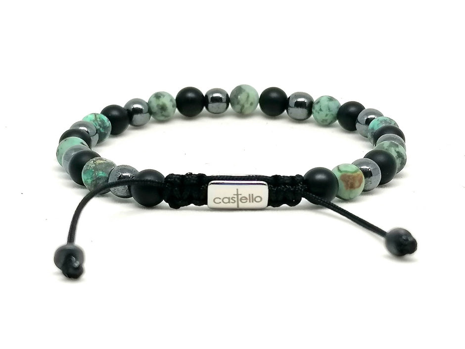 Hand Made Bracelet Onyx Mat, Hematite, Africa Turquoise stone 6mm — view 3 | Castello Jewels