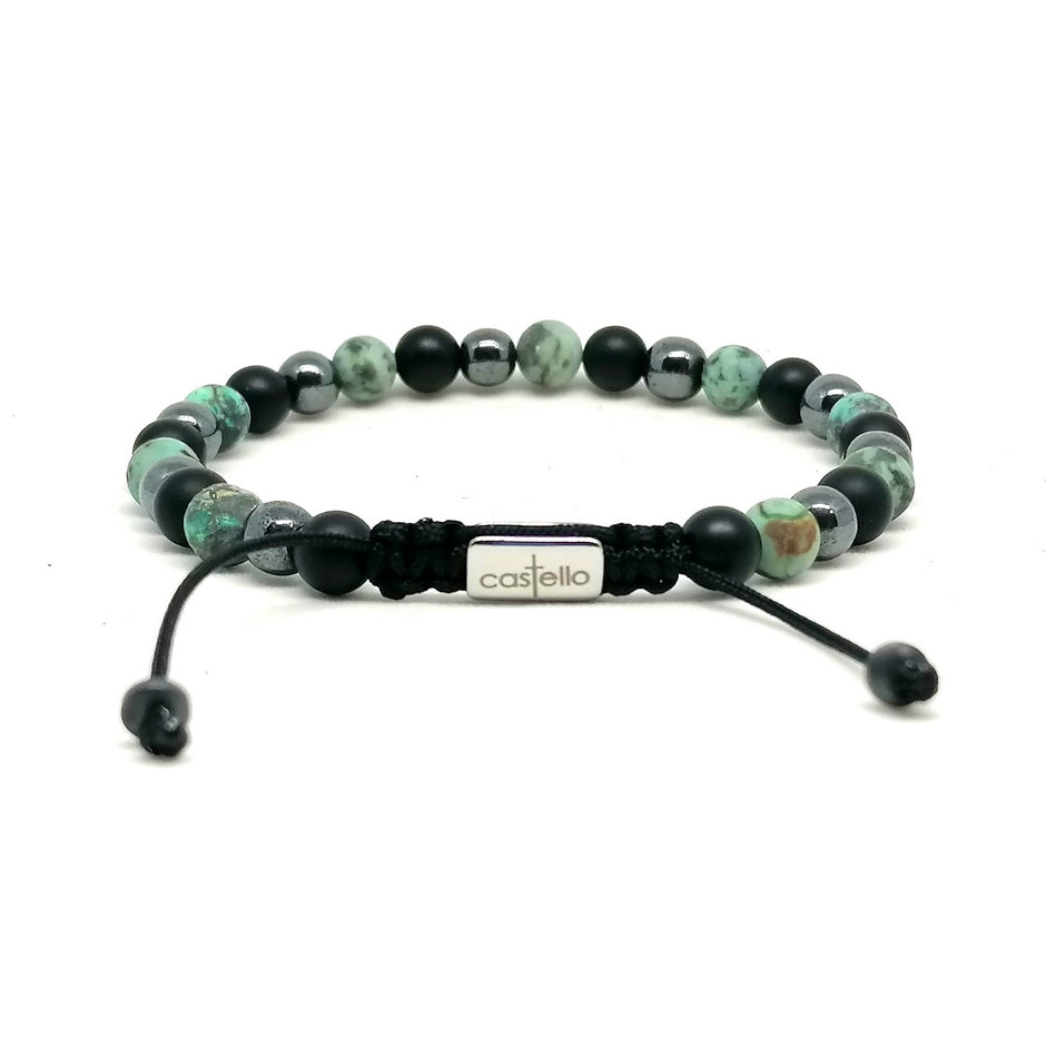 Onyx, Hematite & African Turquoise Bracelet, 6mm, view 3 | Castello Jewels