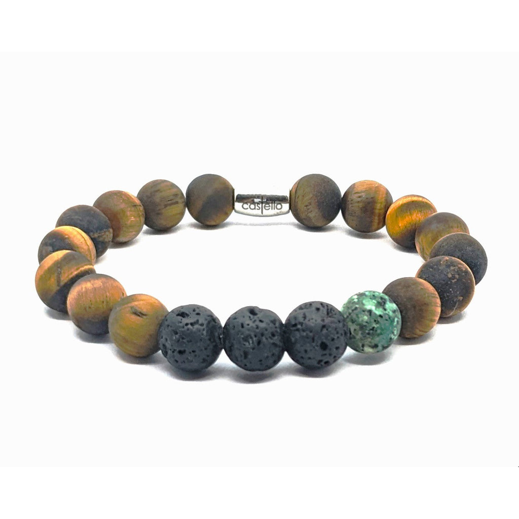 Tiger's Eye, Onyx & African Turquoise Men's Bracelet, 10mm, view 2 | Castello Jewels