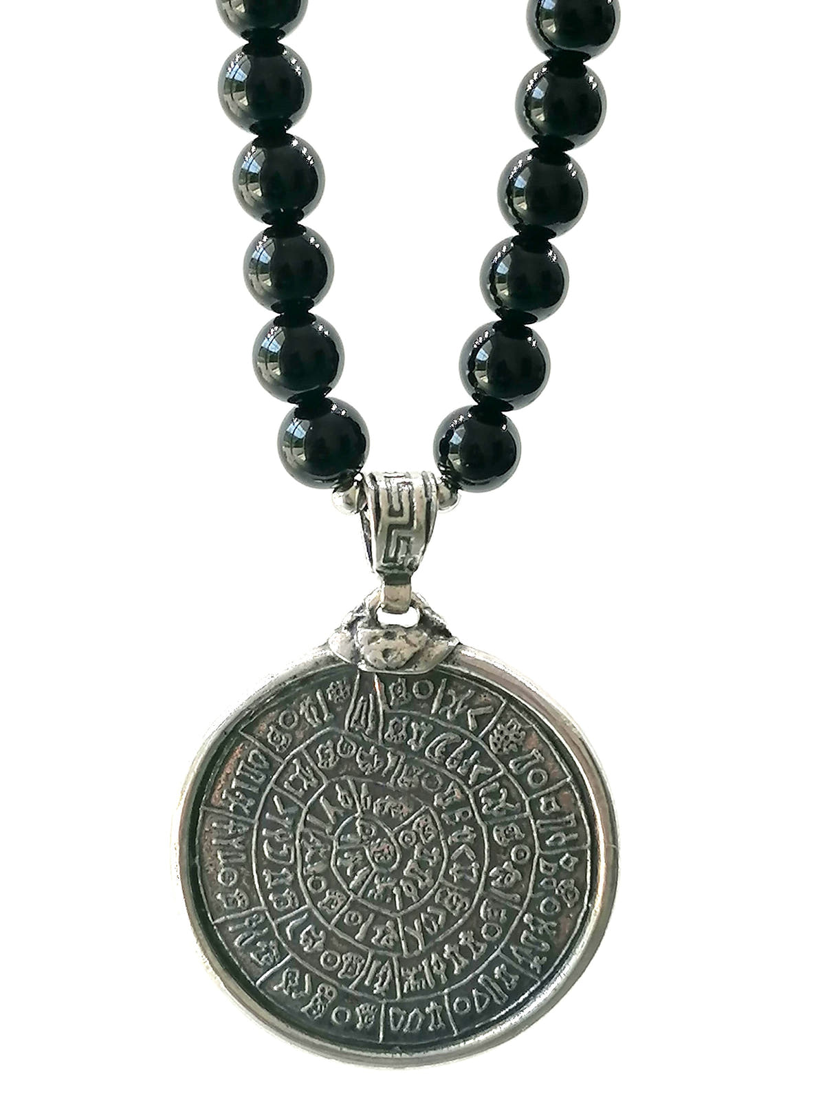 Necklace Disc of Phaistos, Silver 925, Onyx stone — view 4 | Castello Jewels