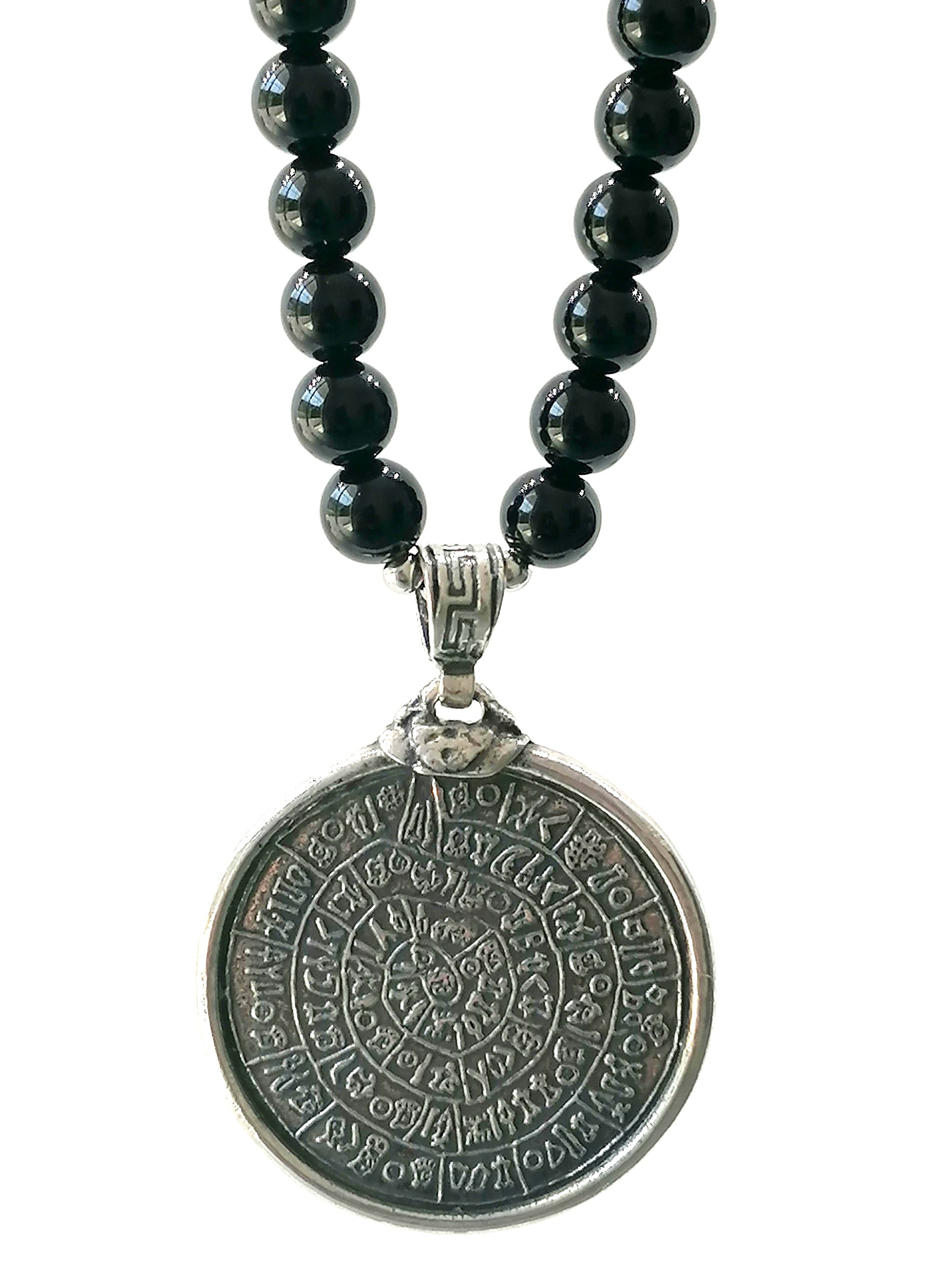 Necklace Disc of Phaistos, Silver 925, Onyx stone — view 4 | Castello Jewels