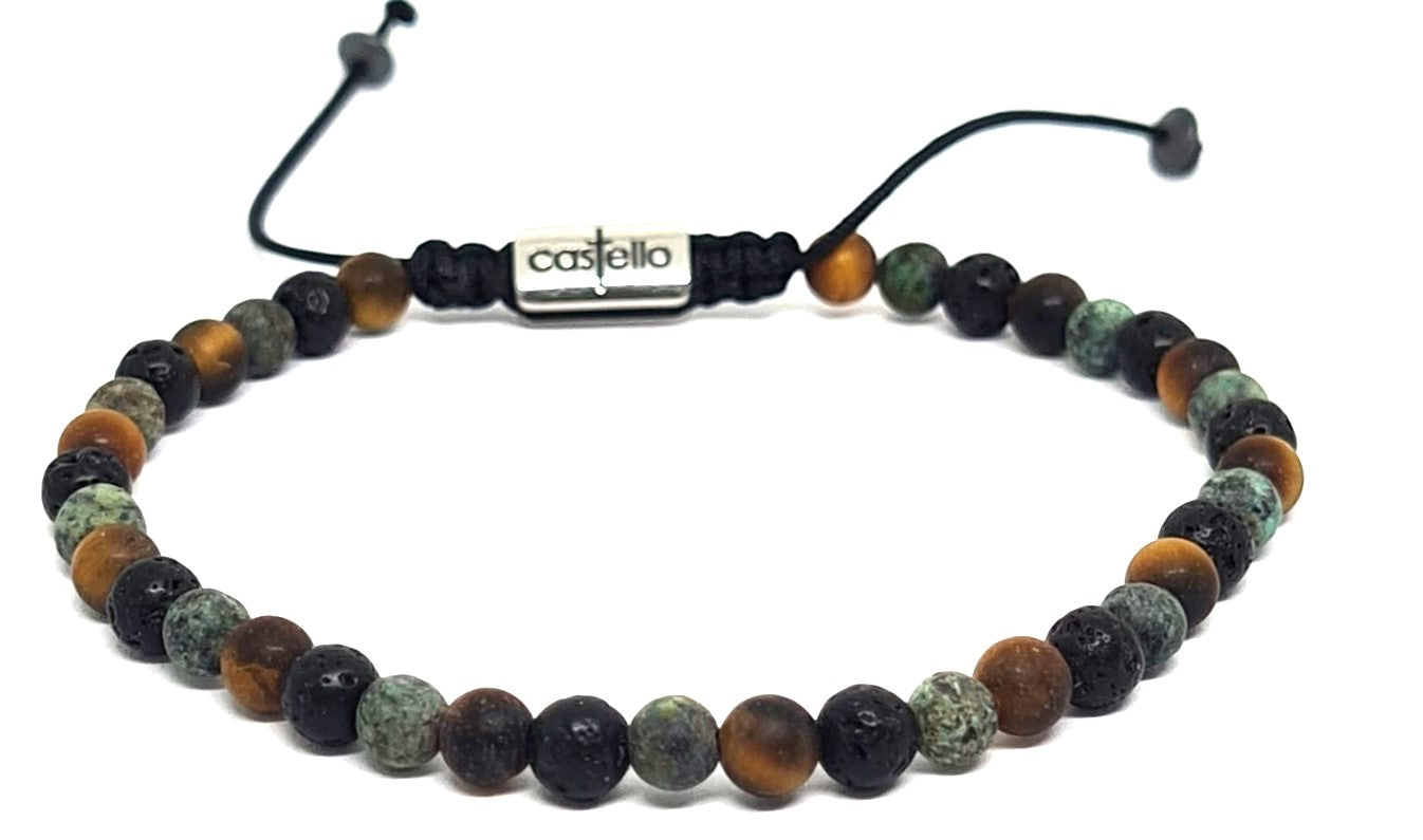 Hand Made Bracelet Africa Turquoise, Lava, Tiger Eye Mat stone 4mm | Castello Jewels