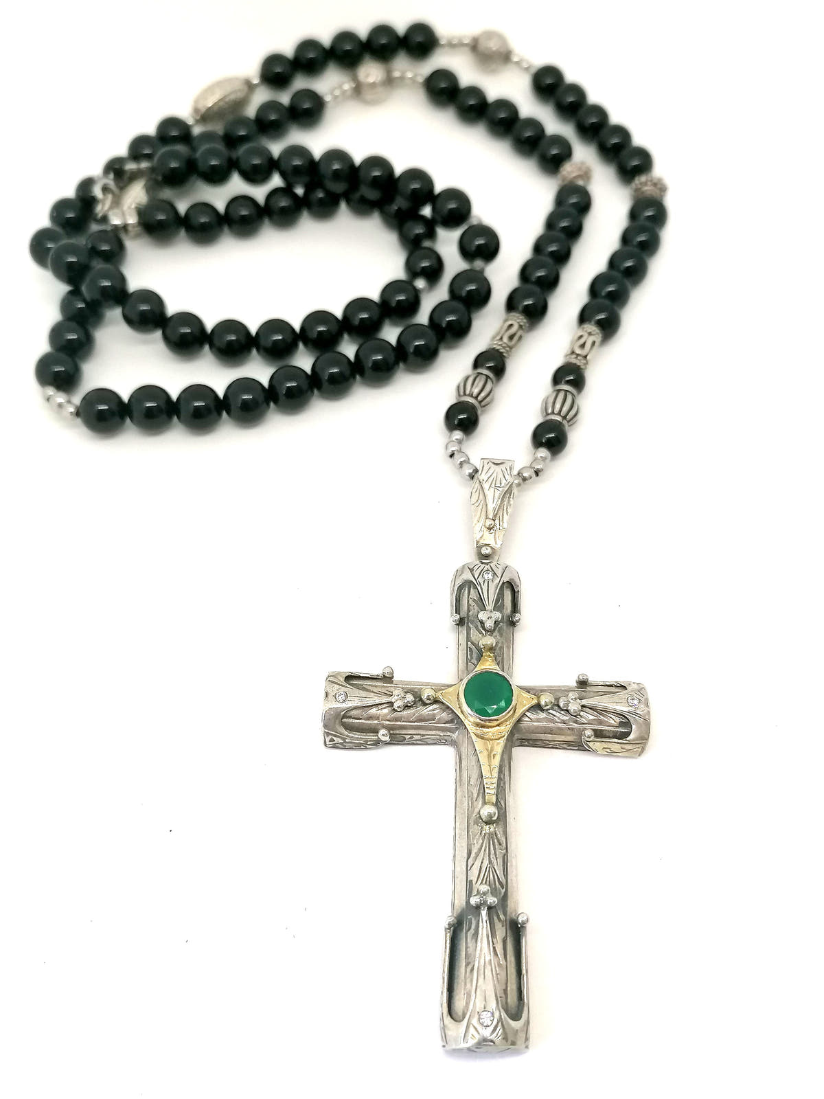 Onyx Byzantine Cross Necklace, Men's, 10mm, view 2 | Castello Jewels