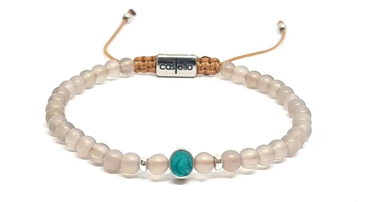 Hand Made Bracelet Silver 925 EARTH Frost Gray Agate stone 4mm | Castello Jewels