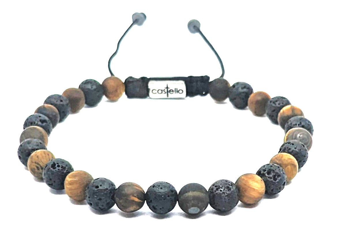 Hand Made Bracelet, Tiger's Eye, Lava stone 6mm | Castello Jewels