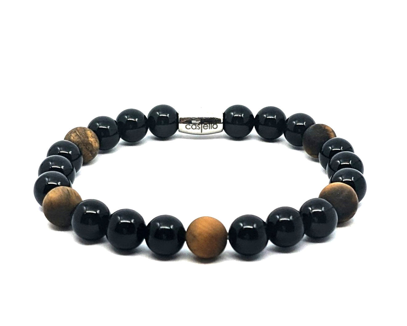 Gemstone Bracelet, Onyx Polish, Tiger eye Mat stone 8mm — view 2 | Castello Jewels