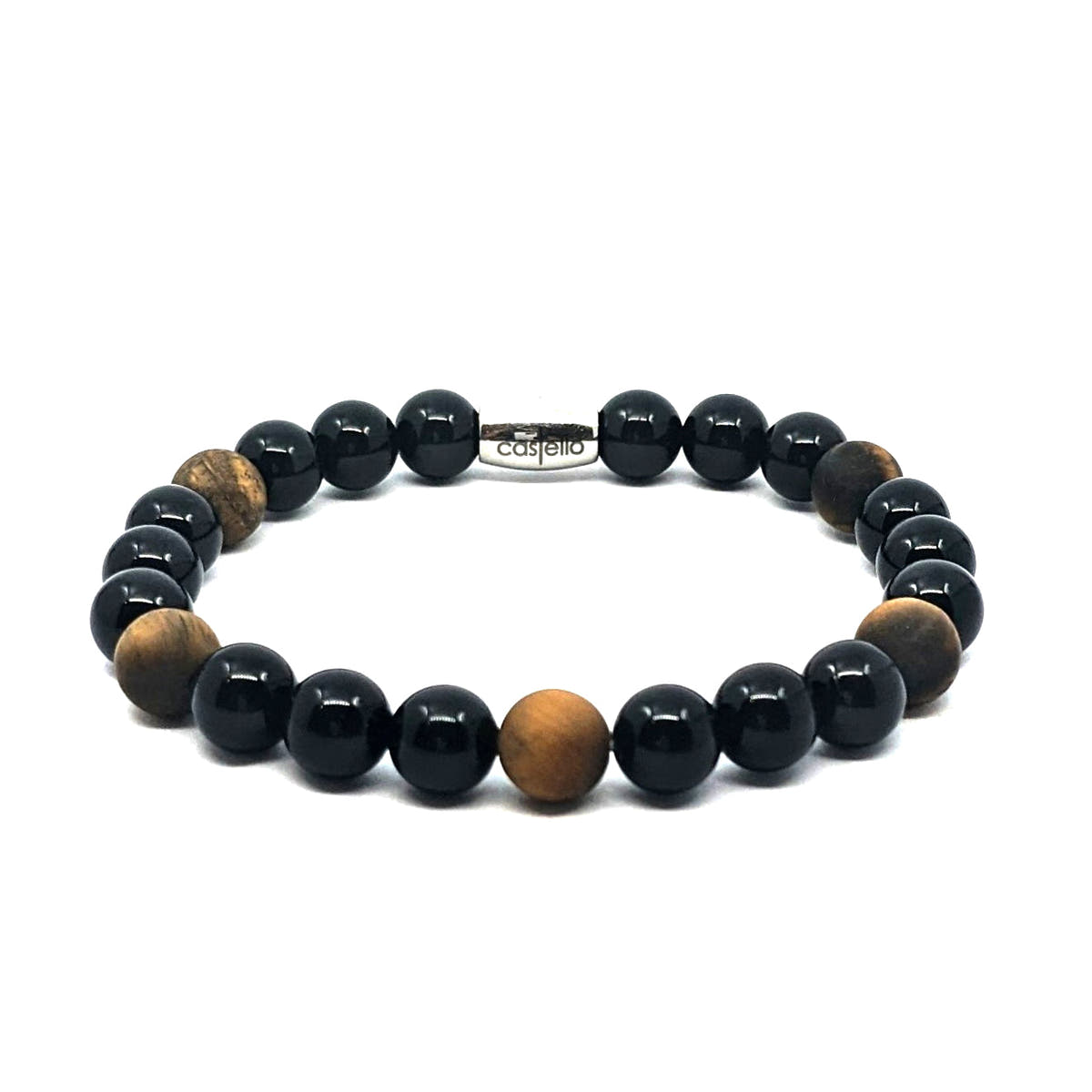 Polished Onyx & Tiger's Eye Boho Bracelet, 8mm, view 2 | Castello Jewels