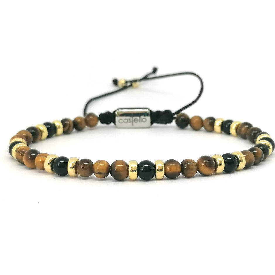Classic Gold-Plated Polished Onyx & Tiger's Eye, Timeless, 4mm | Castello Jewels