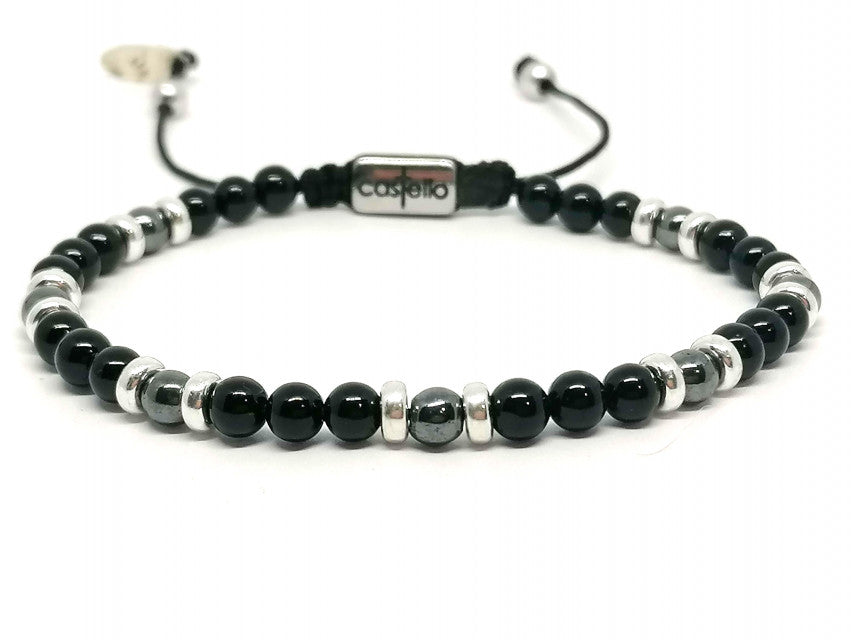 Hand Made Bracelet Silver 925 Classic, Onyx Polish, Hematite stone 4mm | Castello Jewels