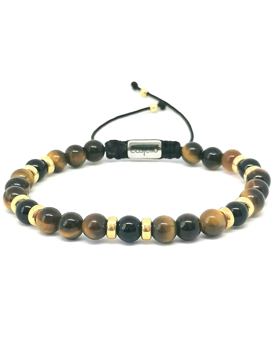 Classic Gold-Plated Polished Tiger's Eye & Onyx Bracelet, 6mm, view 3 | Castello Jewels