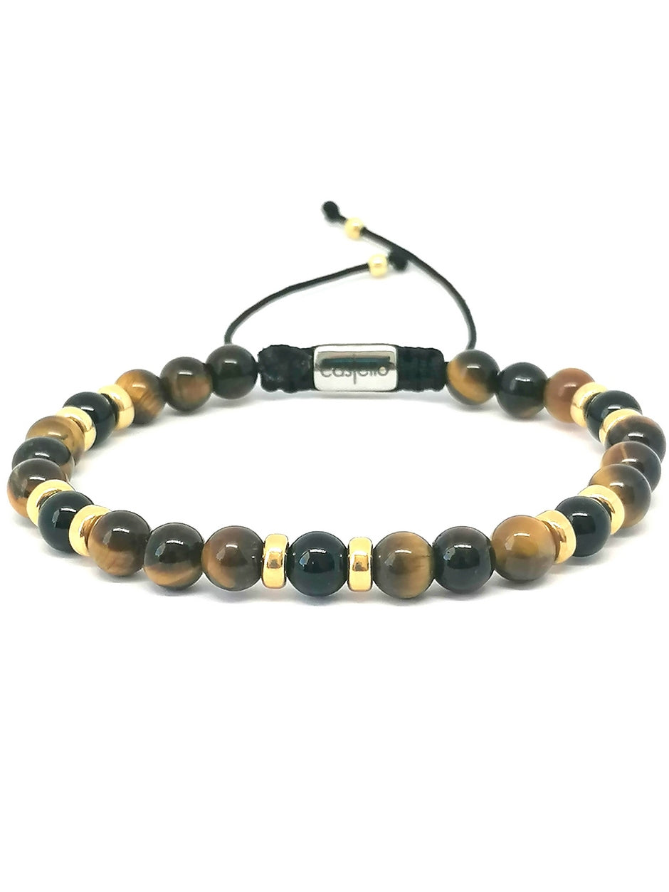 Silver 925 Gold Plated Bracelet Classic, Tiger Eye Polish, Onyx stone 6mm — view 3 | Castello Jewels