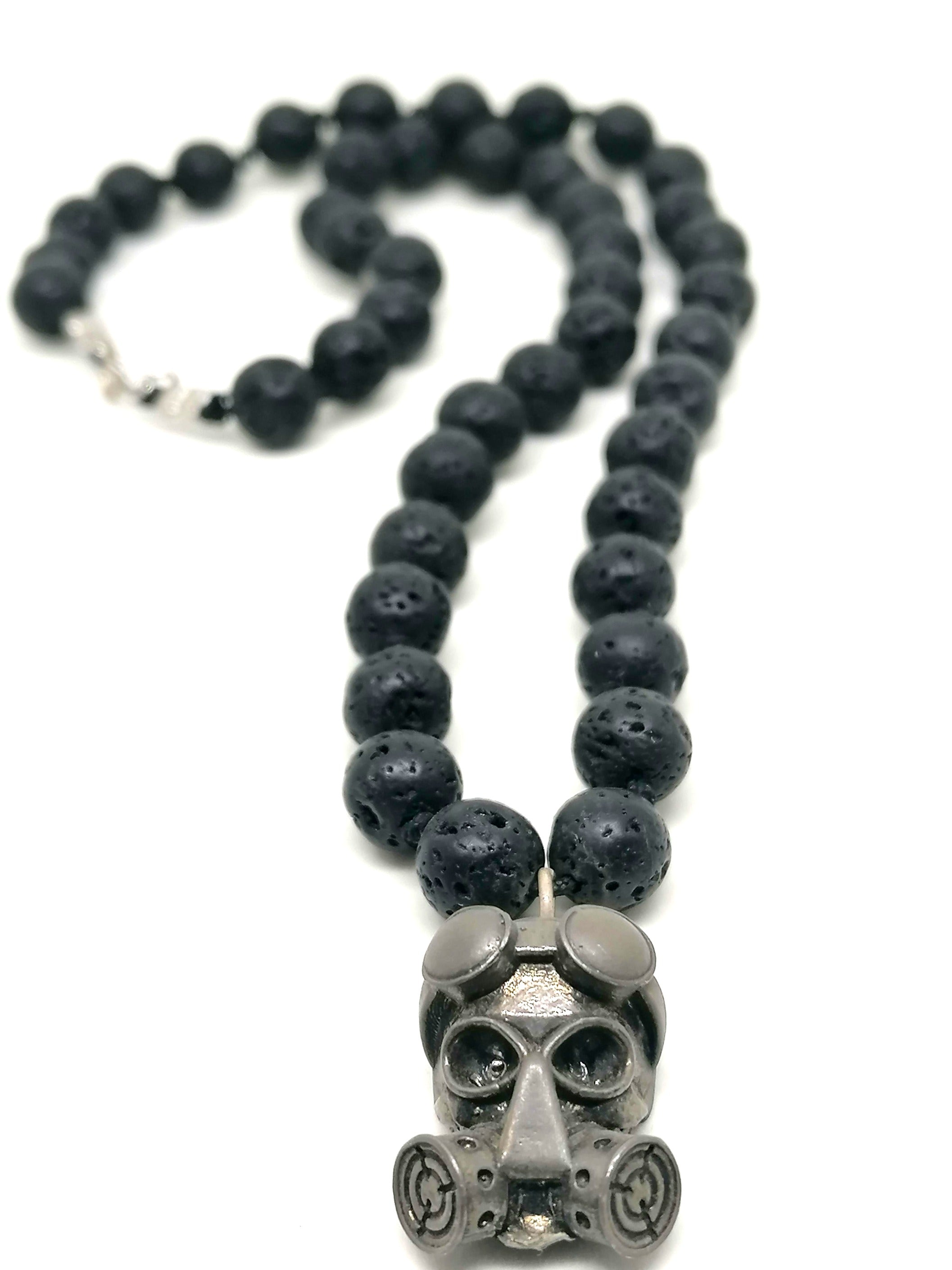 Necklace Skull, Silver 925, Lava stone | Castello Jewels