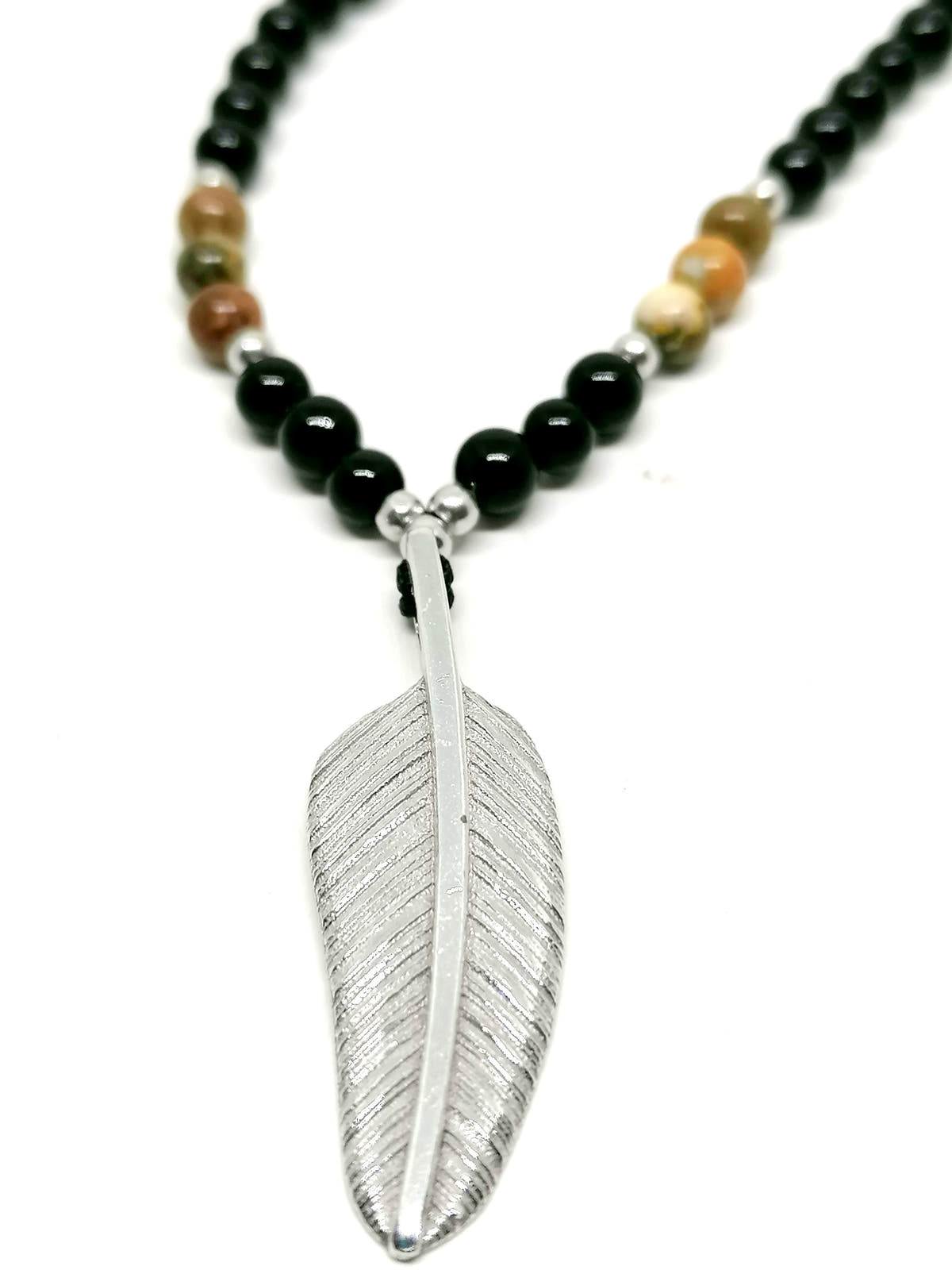 Necklace Leaf, Silver 925, Onyx stone — view 2 | Castello Jewels