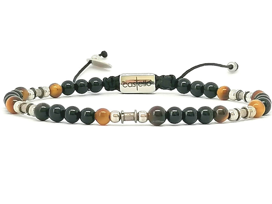 Silver bracelet Earth, Onyx, Tiger Eye stone 4mm | Castello Jewels