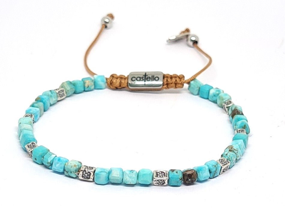 Hand Made Bracelet Silver 925, Jasper Turquoise stone 4mm | Castello Jewels