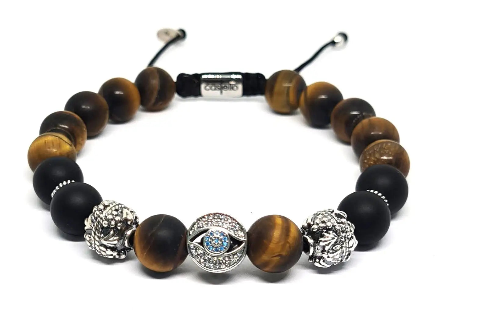 Hand Made Silver Bracelet Tiger Eye Mat stone 10mm | Castello Jewels