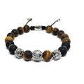 Polished Onyx & Matte Tiger's Eye Sterling Silver Bracelet, 10mm | Castello Jewels