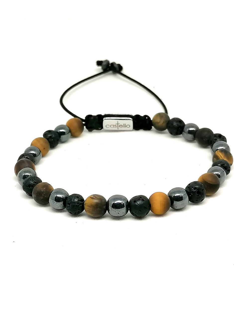 Hand Made Bracelet Lava, Tiger Eye Mat, Hematite stone 6mm — view 2 | Castello Jewels
